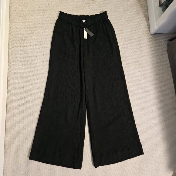 Banana Republic Pull-On Wide Leg Crinkle Crepe Pants Black Large L Dress Casual - Picture 1 of 15